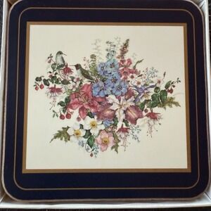 Pimpernel Coaster Set of 6 Floral Hummingbird Cottage Core Victorian Cork Back